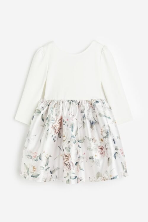 Bow-Detail Dress – White Floral