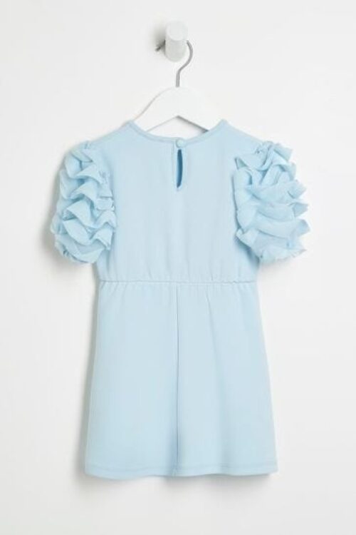 River Island Girls Blue Scuba Frill Sleeve Dress