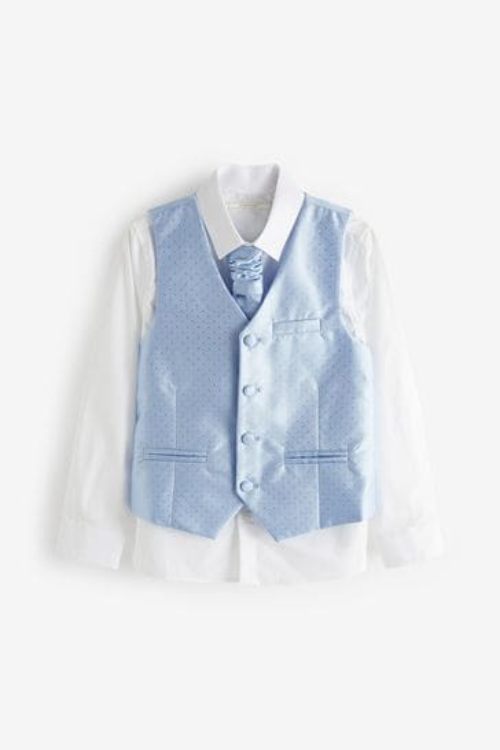 Next Light Blue Waistcoat, White Long Sleeve Shirt And Blue Tie