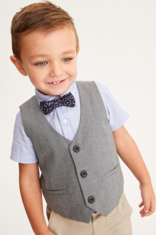 Next Blue 3pc Waistcoat, Shirt And Bow Tie