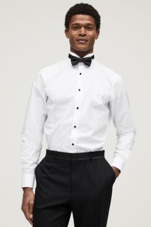 Next White/Black Slim Fit Single Cuff Shirt And Bow Tie