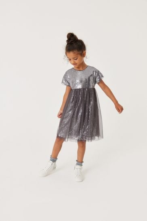 Next Mint Velvet Dark Grey Sequin Tulle Dress