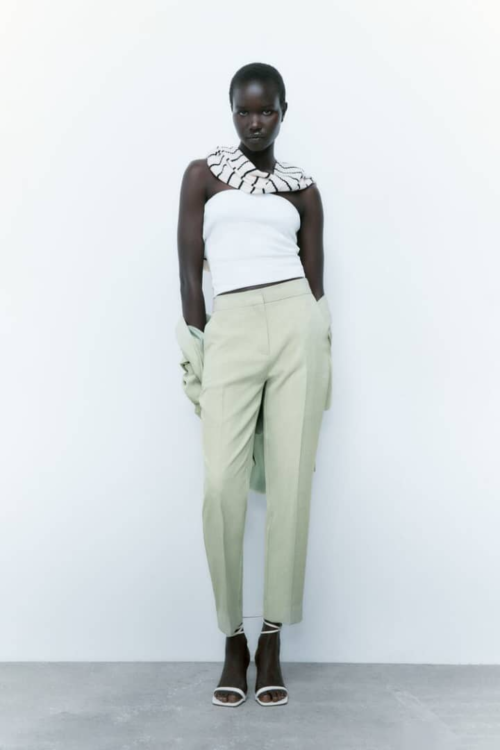 Zara Woman High Waisted Sage Trouser