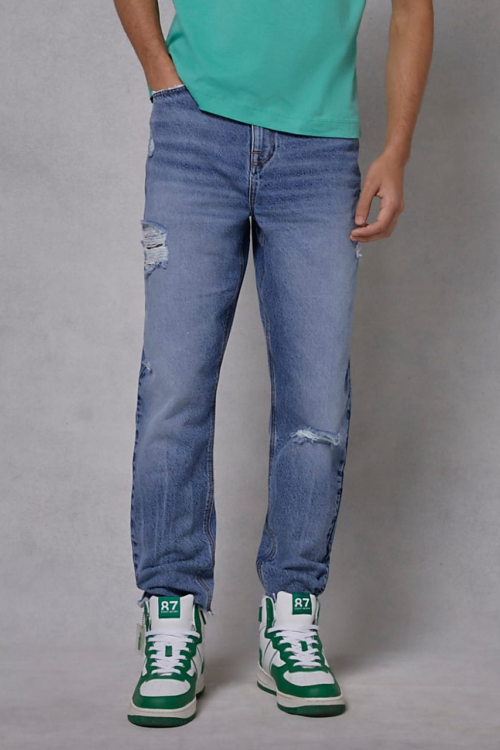 River Island Boys Blue Graphic Rip Slim Jeans