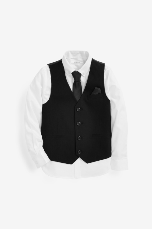 Next Black Waistcoat, White Shirt and Tie Set