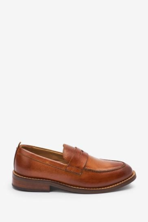 Next Tan Brown Saddle Leather Loafers