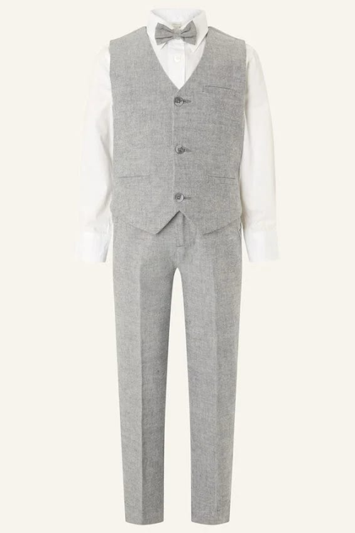 Monsoon Grey 3pc Set-Grey Waistcoat, White Longsleeve Shirt And Bow Tie