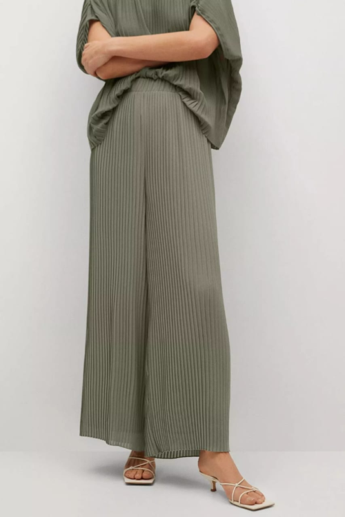 Mango Green Pleated Palazzo Trouser