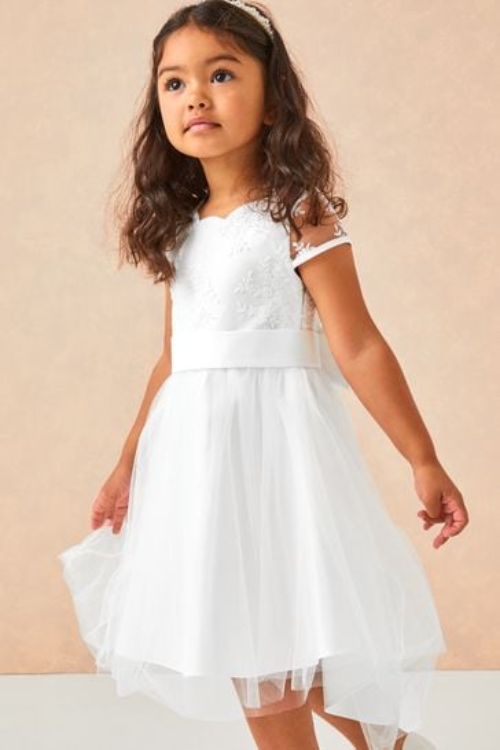 Lipsy Ivory Tulle Lace Cap Sleeve Occasion Dress