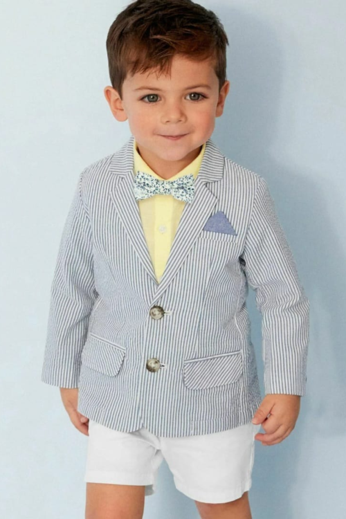 Next Set Regular Fit-Blue/White Blazer Jacket, Yellow Shirt And Tie