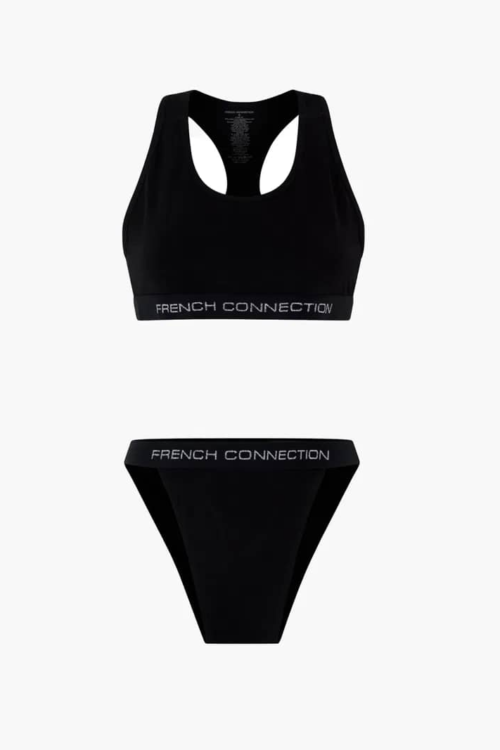 French Connection Crop Top And Thong Set Lurex