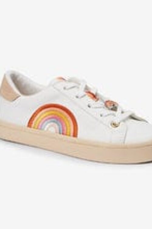 Next White Embroidered Rainbow Lace Up Trainers