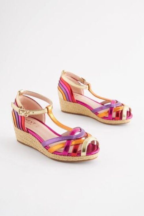 Woven Wedge Ankle Strap Sandals