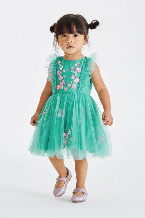 Next Teal Blue Mesh Party Dress