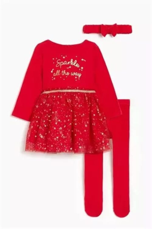 Infant Baby Girl Christmas Dress Outfit Headband tights