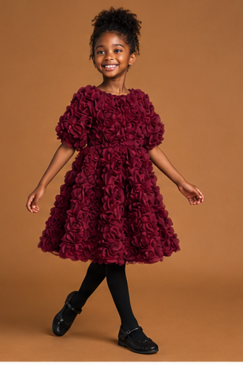 Berry Red 3D Floral Occasion Dress