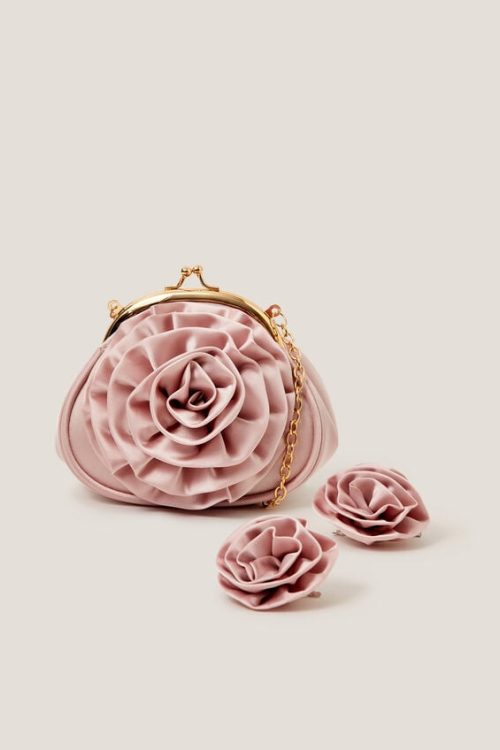 Monsoon Pink Satin Rose Clip Frame & Hair Clips Set Bag