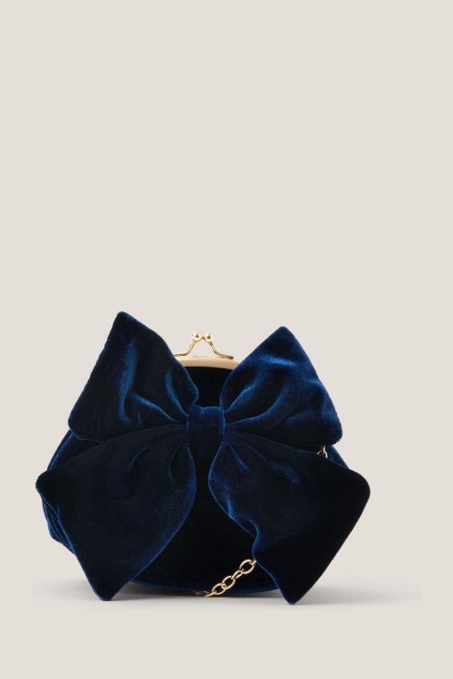 Monsoon Blue Velvet Bow Clip Frame Bag