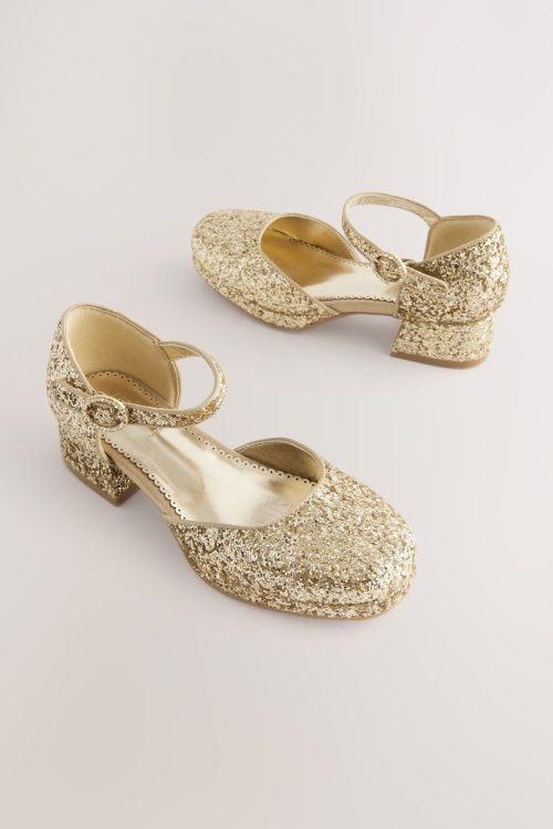 Next Gold Glitter Platform Heel Occasion Shoes
