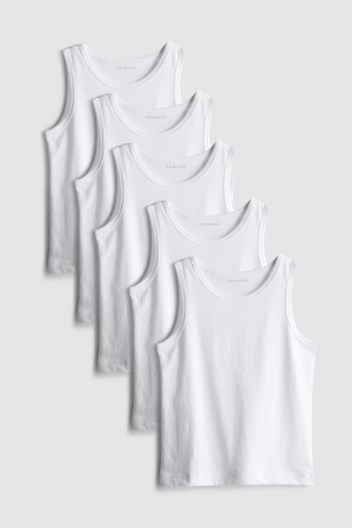 Boys 5 pack Vest 100% Cotton