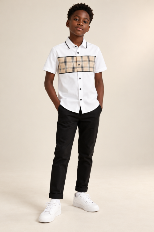 Next White Check Splice Short Sleeve (9-14yrs)